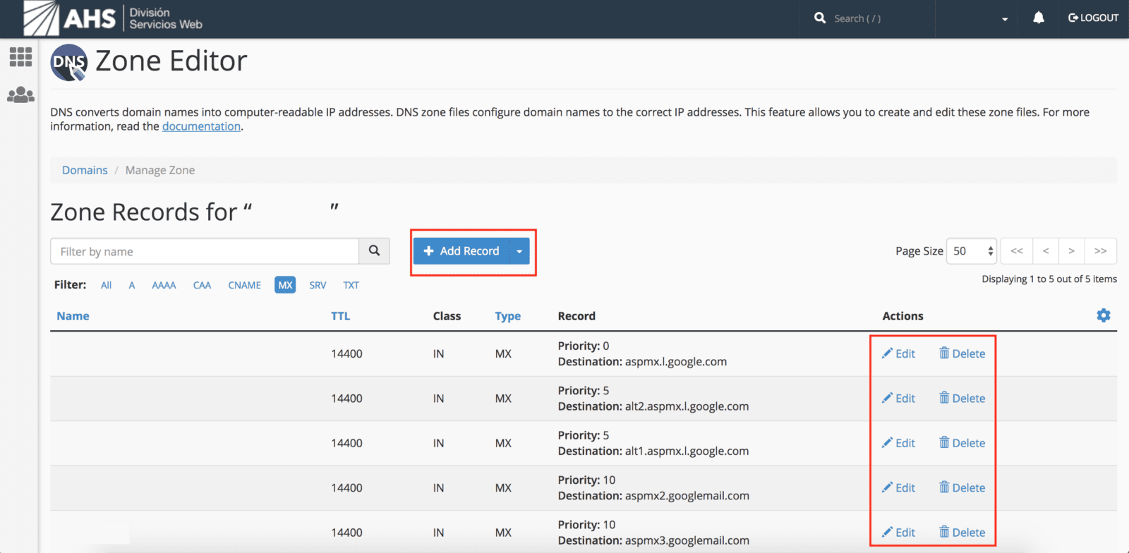 Configurar registros MX