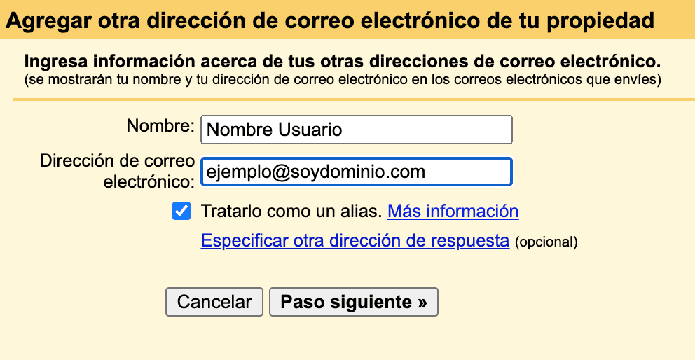 configurando la cuenta alias