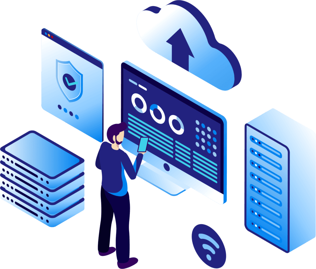 isometric web hosting vector illustration J73PNL7 | Sitios Web Actualizables