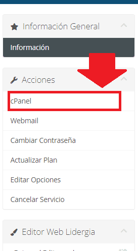¿Cómo ingresar a cPanel desde tu portal Lidergia en 3 pasos? 6 Clic en cPanel para ingresar