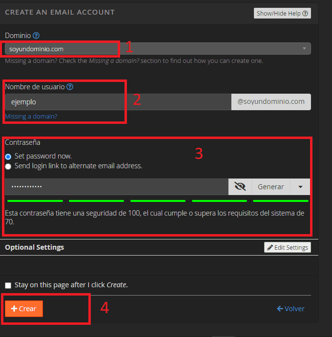 Crea tu correo electrónico en cPanel en 3 pasos 4 Llenar Formulario para crear correo