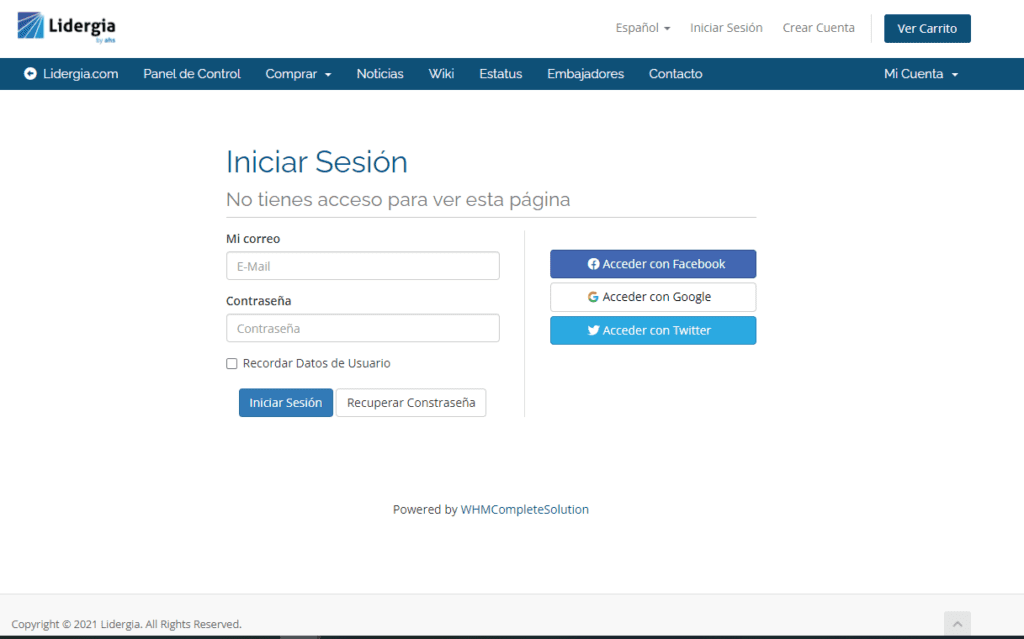 ¿Cómo ingresar a cPanel desde tu portal Lidergia en 3 pasos? 1 Inicio de sesión Portal Lidergia