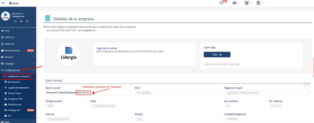 Ajustar tu Servicio de Factura Lidergia a CFDI 4.0 1 Pantalla principal de Facturación Lidergia